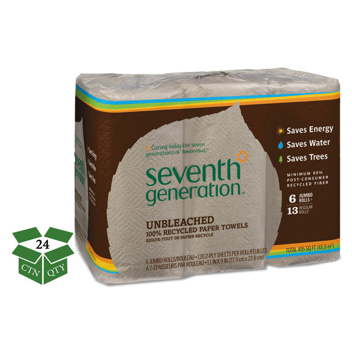 Natural Unbleached 100% Recycled Paper Towel Rolls, 11 x 9, 120 SH/RL, 24 RL/CT