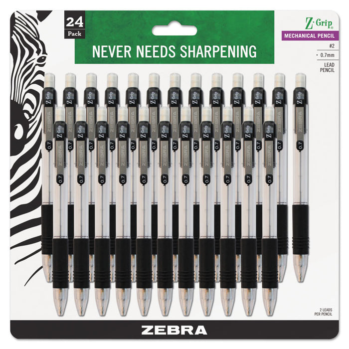 Z-Grip Mechanical Pencil, 0.7 mm, HB (#2.5), Black Lead, Clear/Black Grip Barrel, 24/Pack
