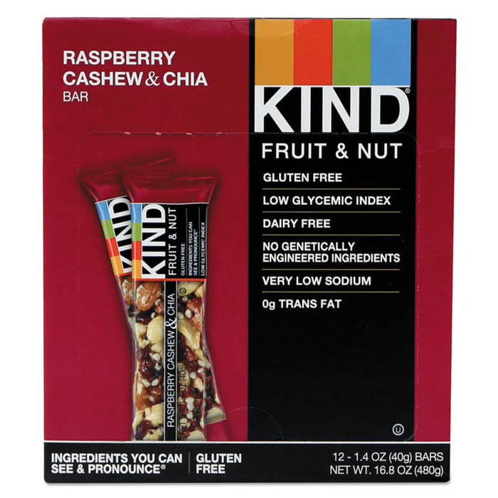Fruit and Nut Bars, Raspberry Cashew and Chia, 1.4 oz Bar, 12/Box