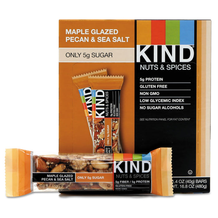 Nuts and Spices Bar, Maple Glazed Pecan and Sea Salt, 1.4 oz Bar, 12/Box