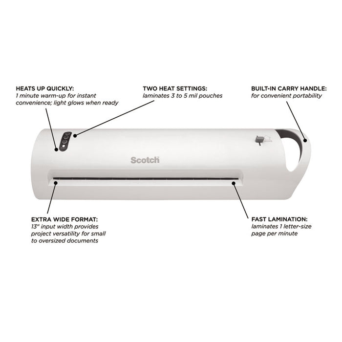 Thermal Laminator TL1302 Value Pack with 20 Pouches, Two Rollers, 13" Max Document Width, 5 mil Max Document Thickness