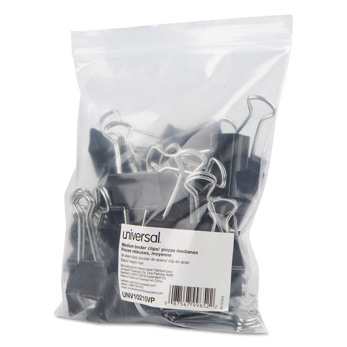 Binder Clip Zip-Seal Bag Value Pack, Medium, Black/Silver, 36/Pack