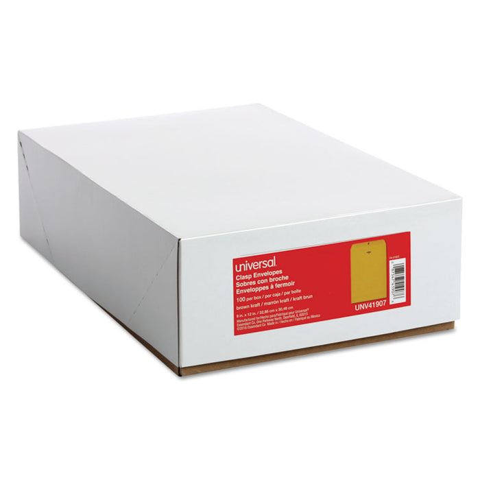 Kraft Clasp Envelope, #10 1/2, Square Flap, Clasp/Gummed Closure, 9 x 12, Brown Kraft, 100/Box