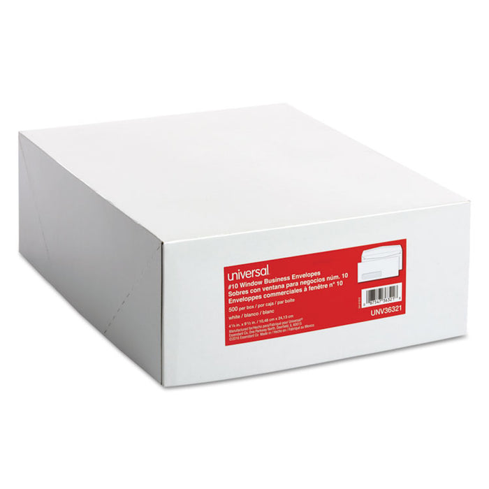 Open-Side Business Envelope, 1 Window, #10, Square Flap, Gummed Closure, 4.13 x 9.5, White, 500/Box