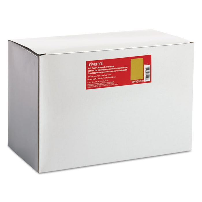 Self-Stick Open End Catalog Envelope, #10 1/2, Square Flap, Self-Adhesive Closure, 9 x 12, Brown Kraft, 250/Box