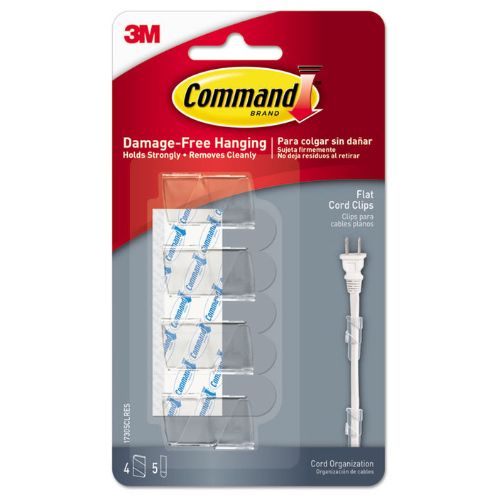 Cord Clip, Flat; with Adhesive, 0.75"w, Clear, 4/Pack