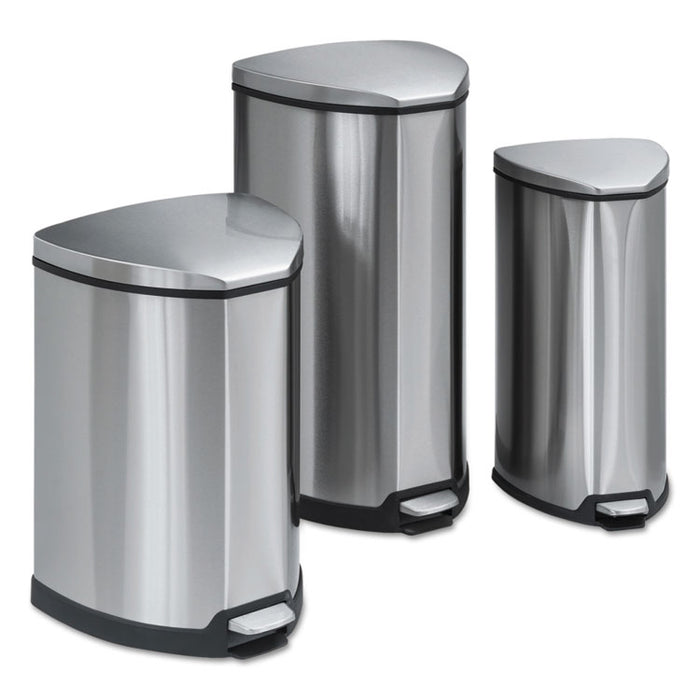Step-On Waste Receptacle, Triangular, Stainless Steel, 4 gal, Chrome/Black