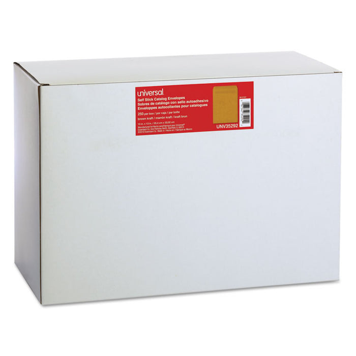 Self-Stick Open End Catalog Envelope, #13 1/2, Square Flap, Self-Adhesive Closure, 10 x 13, Brown Kraft, 250/Box