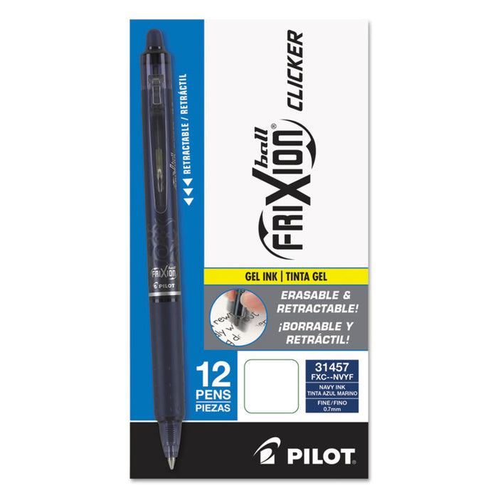 FriXion Clicker Erasable Gel Pen, Retractable, Fine 0.7 mm, Navy Ink, Navy Barrel