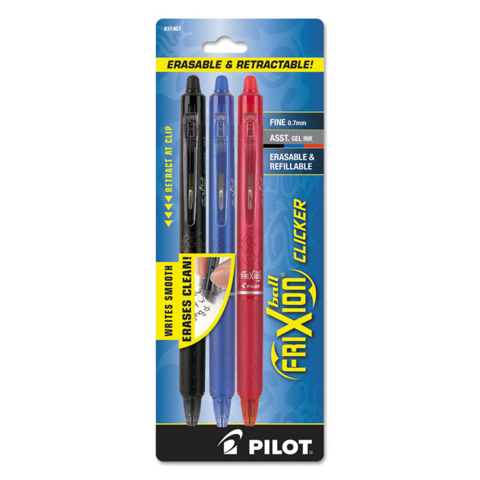 FriXion Clicker Erasable Retractable Gel Pen, 0.7mm, Assorted Ink/Barrel, 3/Pack