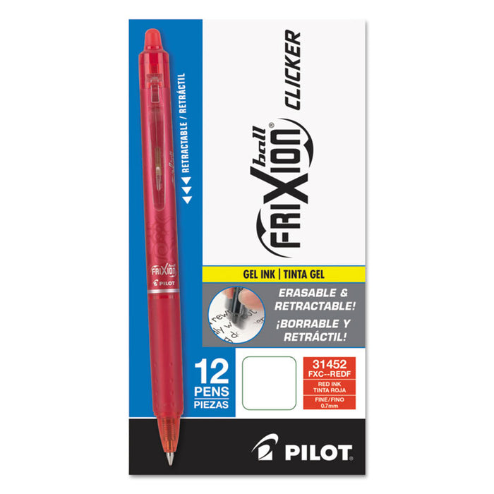 FriXion Clicker Erasable Retractable Gel Pen, Fine 0.7mm, Red Ink, Red Barrel
