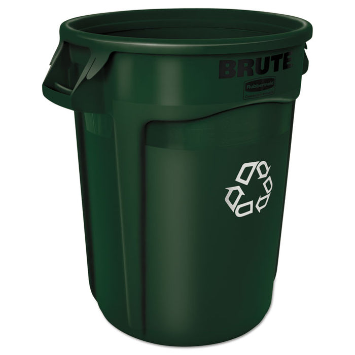 Round Brute Container, Plastic, 32 gal, Dark Green