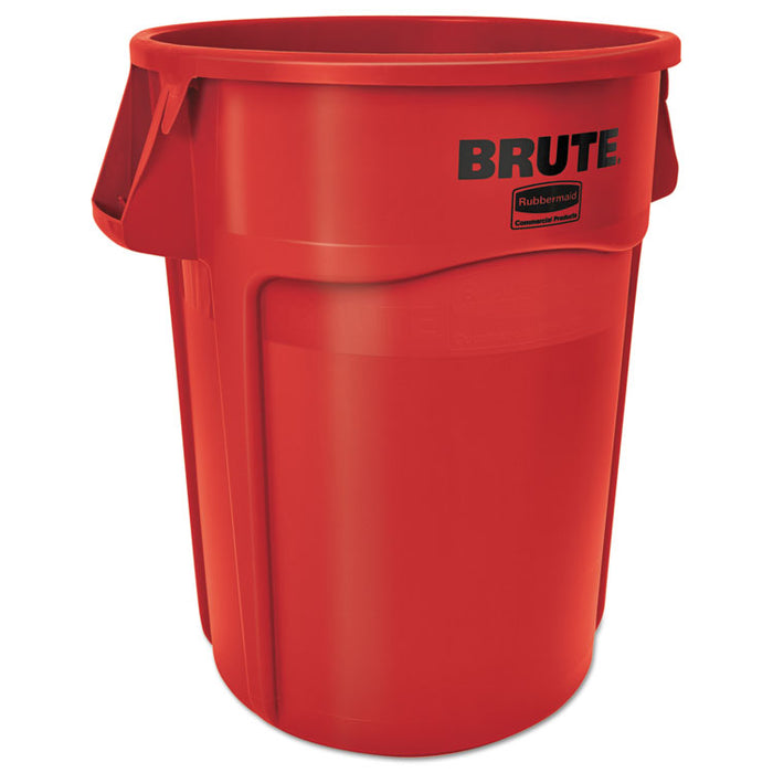 Brute Vented Trash Receptacle, Round, 44 gal, Red, 4/Carton