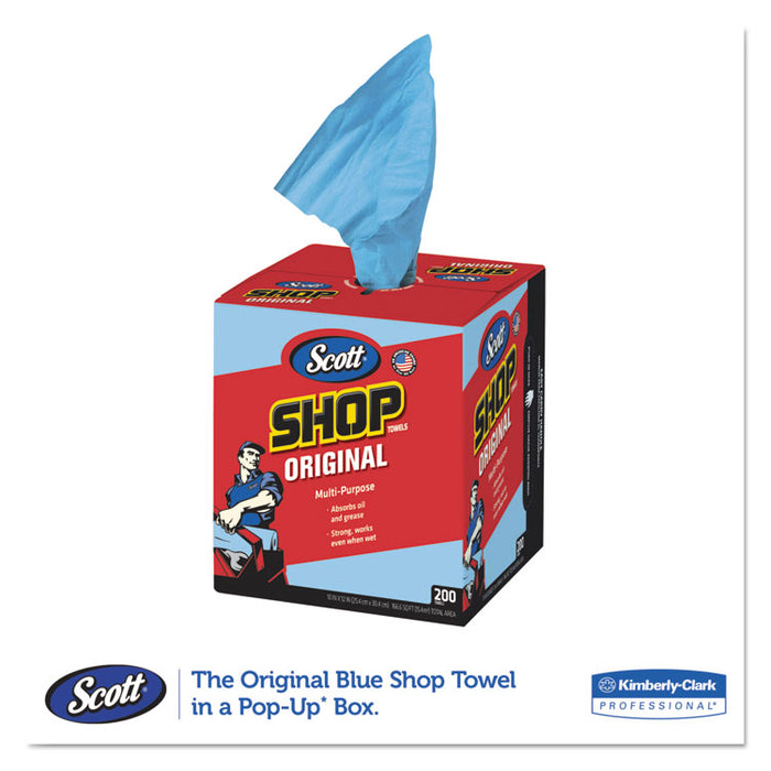 Shop Towels, POP-UP Box, Blue, 10 x 12, 200/Box, 8 Boxes/Carton