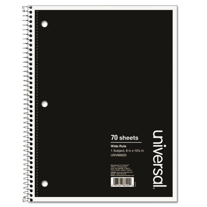 Wirebound Notebook, 1 Subject, Wide/Legal Rule, Black Cover, 10.5 x 8, 70 Sheets