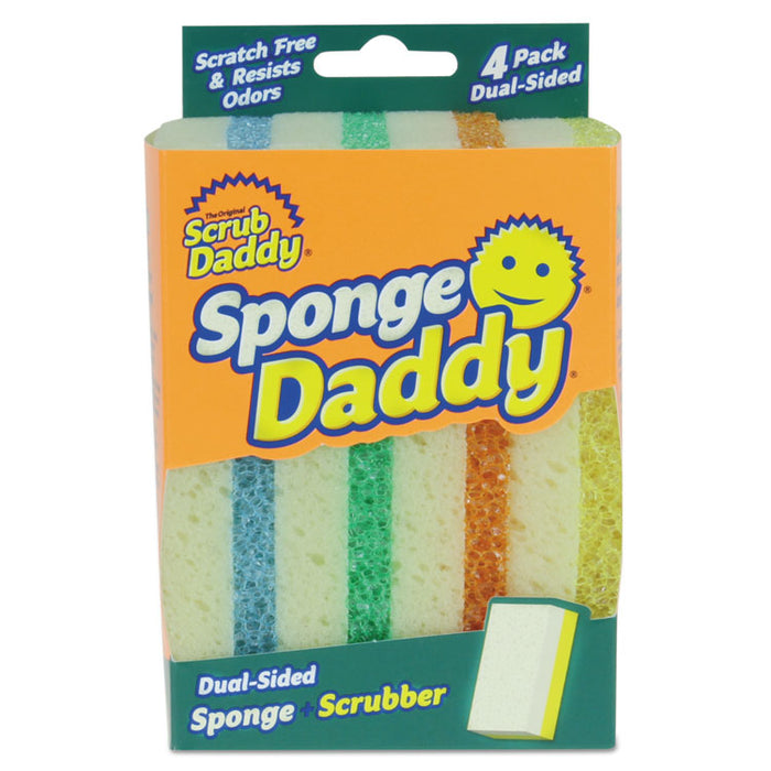 Sponge Daddy Dual-Sided Sponge, 3 3/8 x 5.563 x 2 5/8, Assorted, 4/Pack