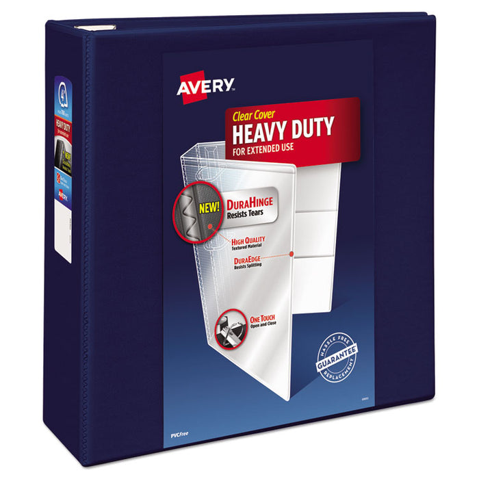 Heavy-Duty View Binder with DuraHinge and Locking One Touch EZD Rings, 3 Rings, 4" Capacity, 11 x 8.5, Navy Blue
