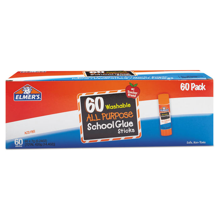 Washable School Glue Sticks, 0.24 oz, Applies and Dries Clear, 60/Box