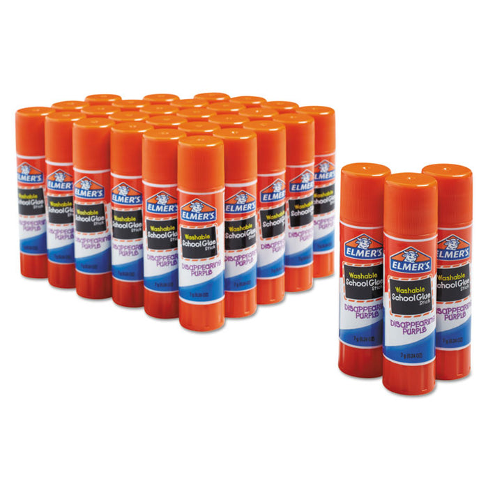 Washable School Glue Sticks, 0.24 oz, Applies Purple, Dries Clear, 30/Box