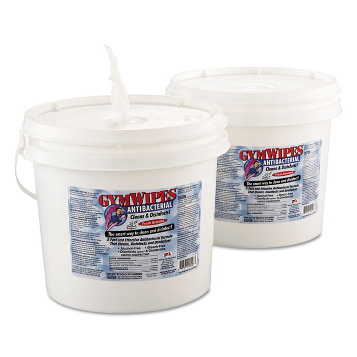Antibacterial Gym Wipes, 6 x 8, 700 Wipes/Bucket, 2 Buckets/Carton