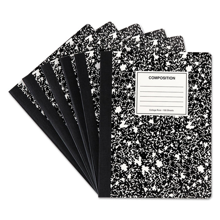 Composition Book, Medium/College Rule, Black Marble Cover, 9.75 x 7.5, 100 Sheets, 6/Pack