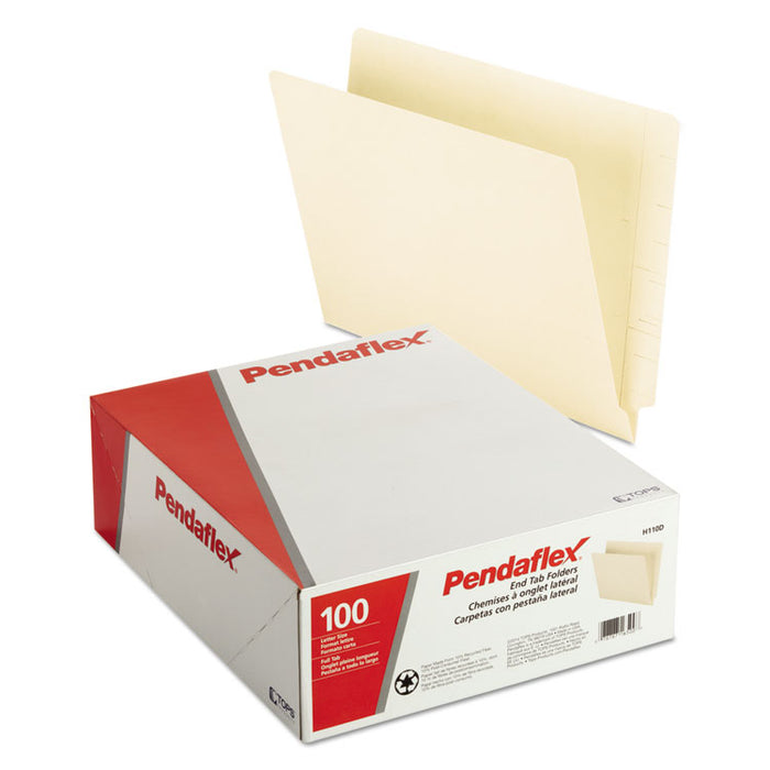 Manila End Tab Folders, 9.5" High Front, Straight 2-Ply Tabs, Letter Size, Manila, 100/Box
