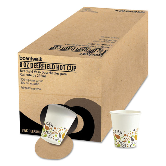 Convenience Pack Paper Hot Cups, 8 oz, Deerfield Print, 9 Cups/Sleeve, 34 Sleeves/Carton