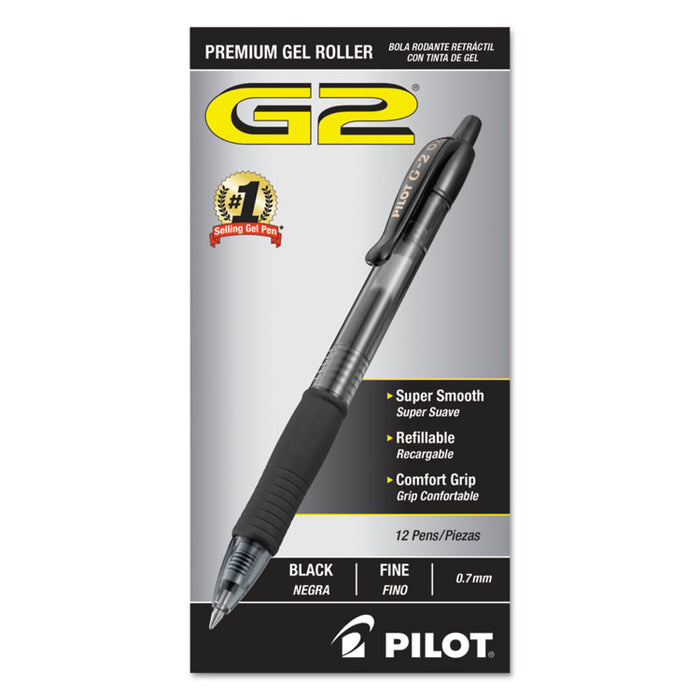 G2 Premium Gel Pen, Retractable, Fine 0.7 mm, Black Ink, Smoke Barrel, Dozen