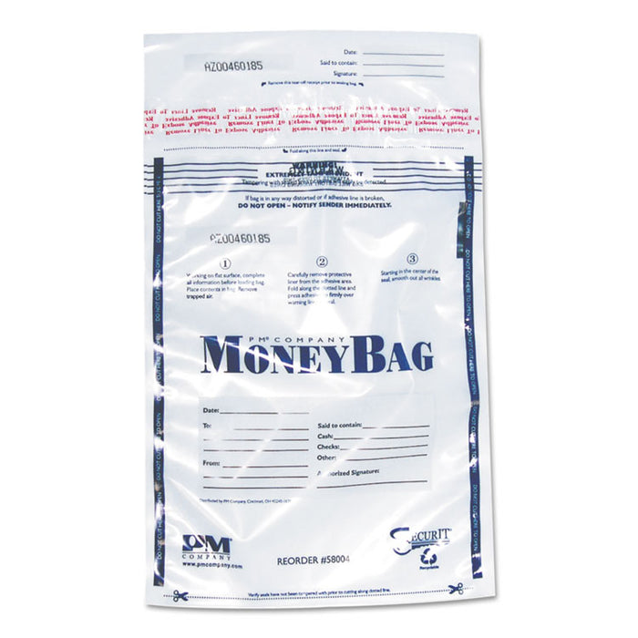 Tamper-Evident Deposit Bags, 12 x 16, Plastic, Clear, 100 per Pack