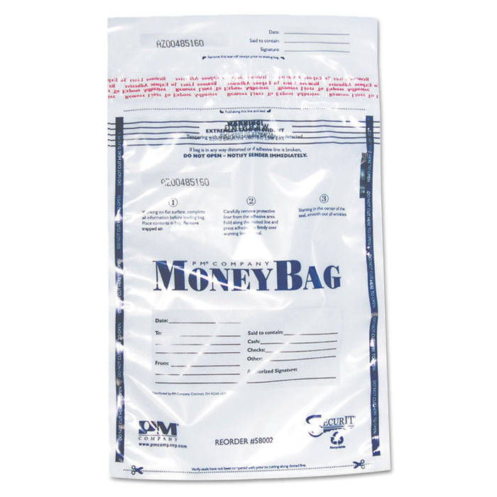 Tamper-Evident Deposit Bags, 9 x 12, Plastic, Clear, 100 per Pack