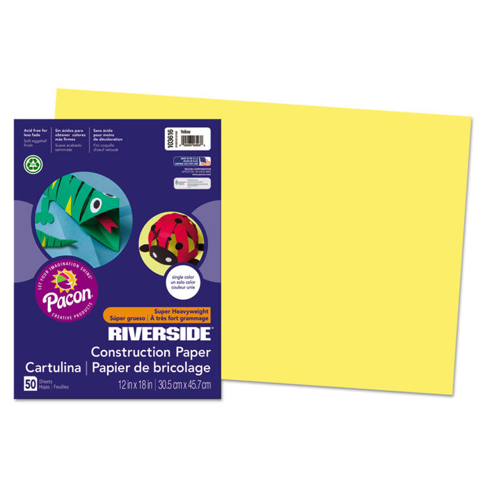 Riverside Construction Paper, 76lb, 12 x 18, Yellow, 50/Pack