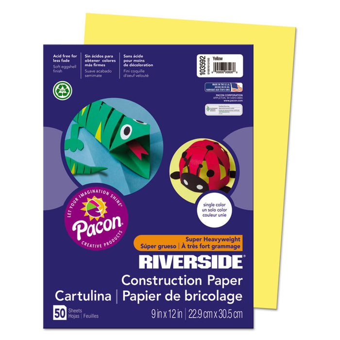 Riverside Construction Paper, 76 lb Text Weight, 9 x 12, Yellow, 50/Pack
