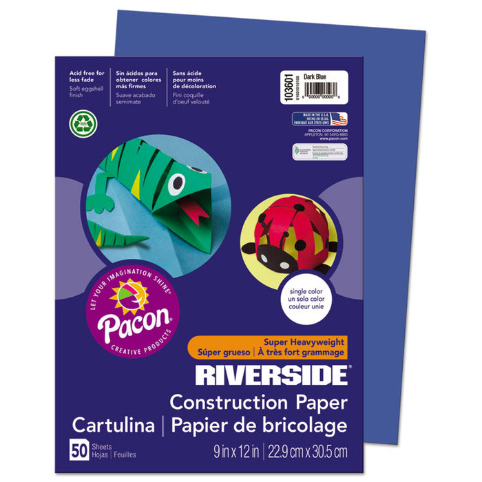 Riverside Construction Paper, 76lb, 9 x 12, Dark Blue, 50/Pack