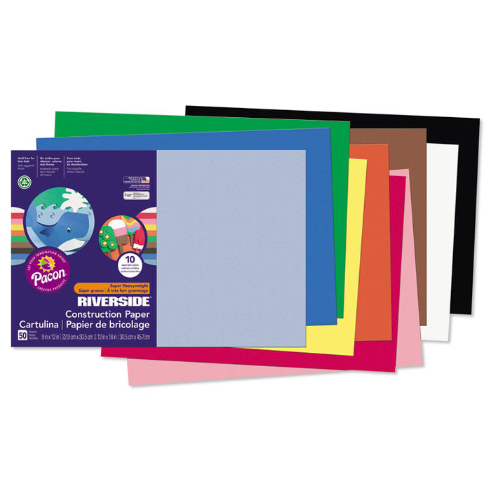 Riverside Construction Paper, 76lb, 12 x 18, Assorted, 50/Pack