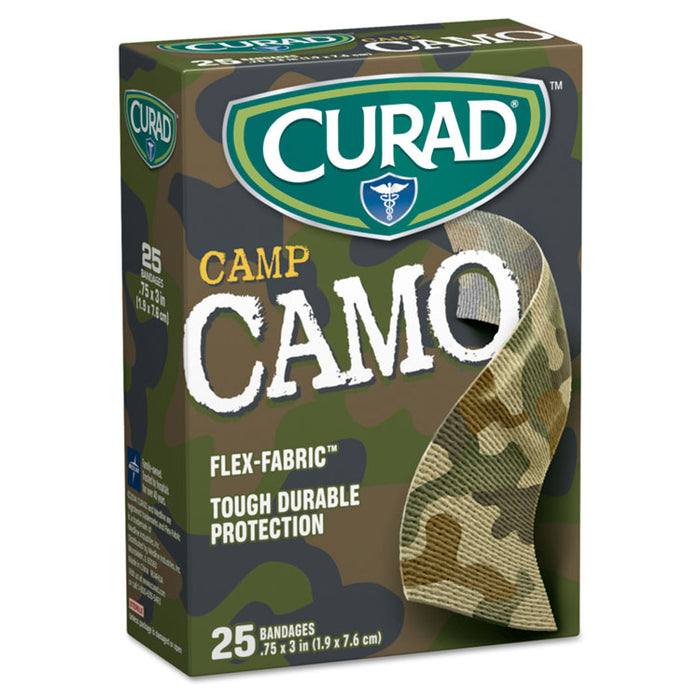 Kids Adhesive Bandages, Green Camouflage, 3/4" x 3", 25/Box