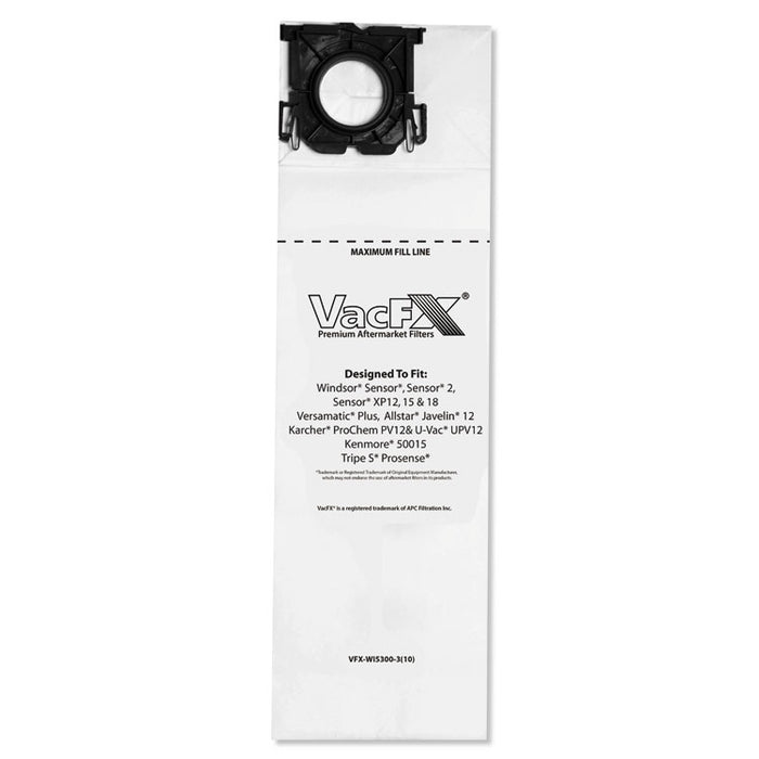 Vacuum Filter Bags Designed to Fit Allstar Javelin 12'' Series/Windsor Sensor S/S2/XP/Veramatic Plus, 100/CT