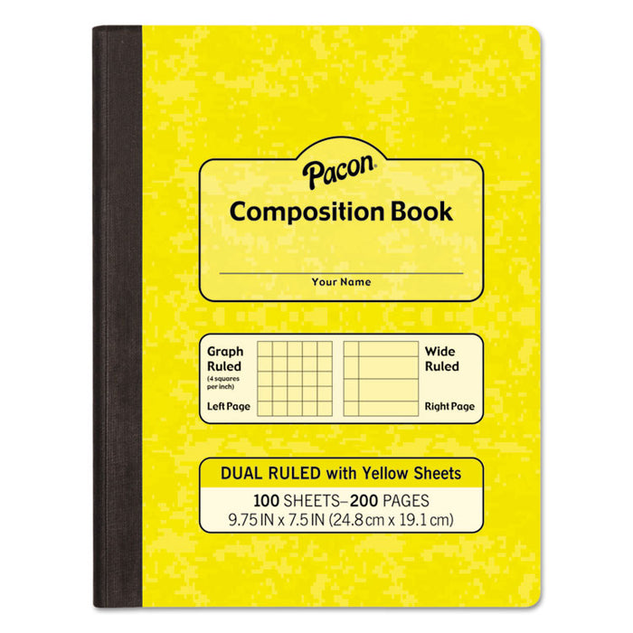 Composition Book, Wide/Legal Rule, Yellow Cover, 9.75 x 7.5, 100 Sheets