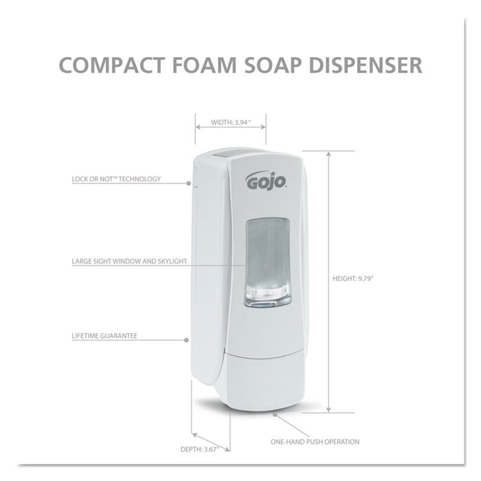 ADX-7 Dispenser, 700 mL, 3.7" x 3.5" x 9.7", White, 6/Carton