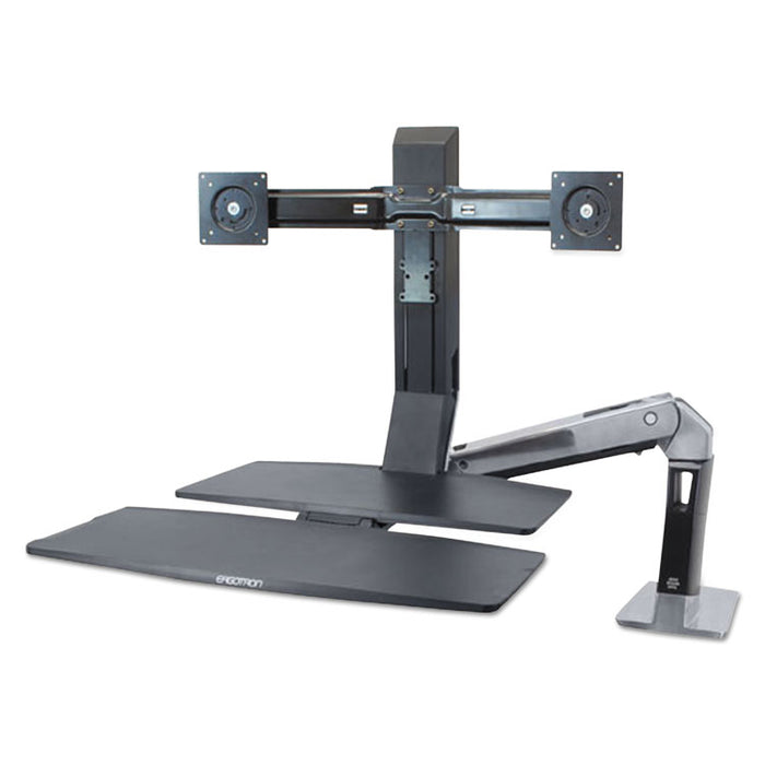 WorkFit-A Sit-Stand Workstation with Worksurface+, Dual 24" LCDs, Polished Aluminum/Black