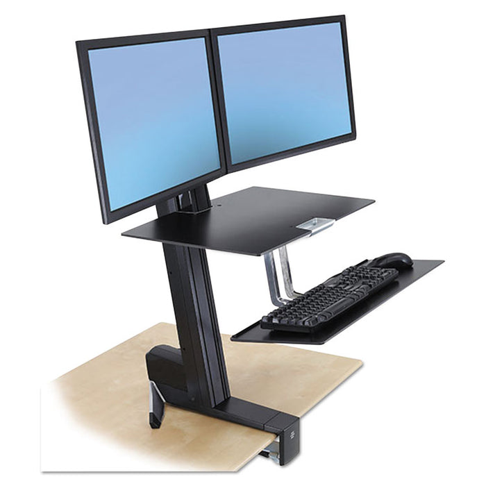 WorkFit-S Sit-Stand Workstation with Worksurface, Dual LCD Monitors, 27w x 15d x 29.5h, Aluminum/Black