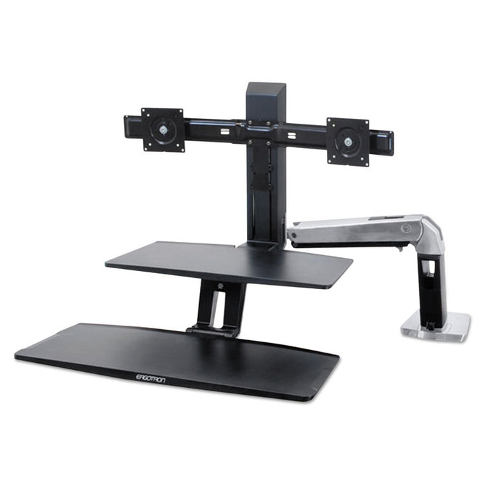 WorkFit-A Sit-Stand Workstation with Suspended Keyboard, Dual, 21.5w x 11d x 37h, Aluminum/Black