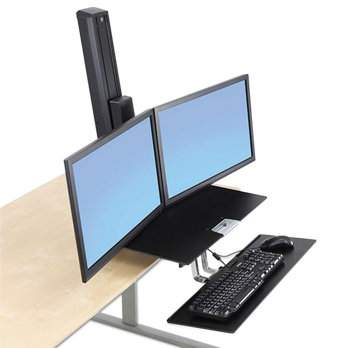 WorkFit-S Sit-Stand Workstation with Worksurface, Dual LCD Monitors, 27w x 15d x 29.5h, Aluminum/Black