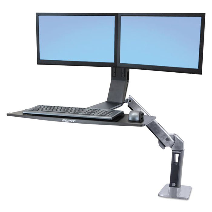 WorkFit-A Sit-Stand Workstation, Dual LCD Monitors, 21.5w x 11d x 37h, Polished Aluminum/Black
