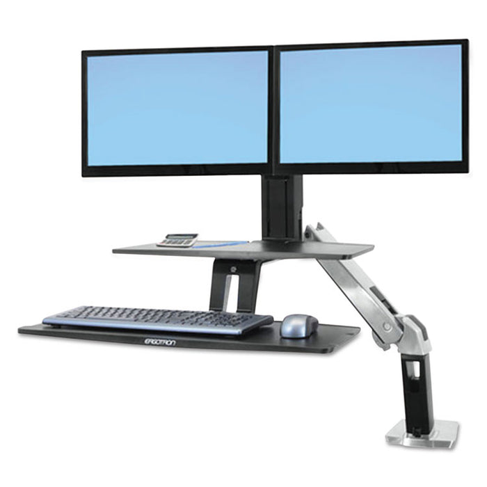 WorkFit-A Sit-Stand Workstation with Suspended Keyboard, Dual, 21.5w x 11d x 37h, Aluminum/Black