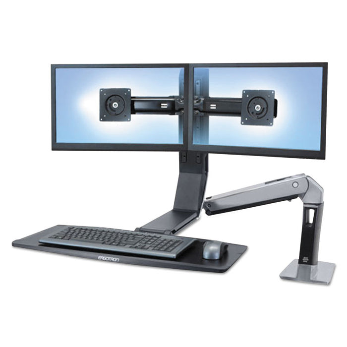WorkFit-A Sit-Stand Workstation, Dual LCD Monitors, 21.5w x 11d x 37h, Polished Aluminum/Black
