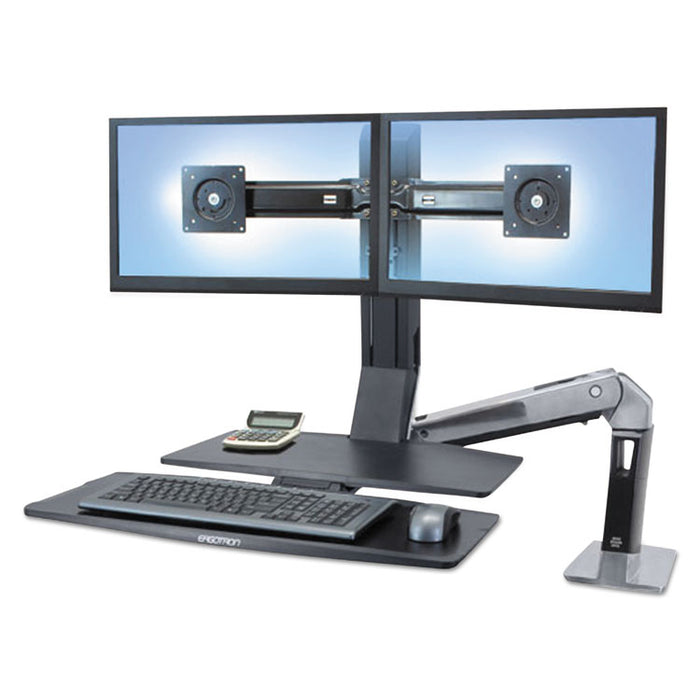 WorkFit-A Sit-Stand Workstation with Worksurface+, Dual 24" LCDs, Polished Aluminum/Black