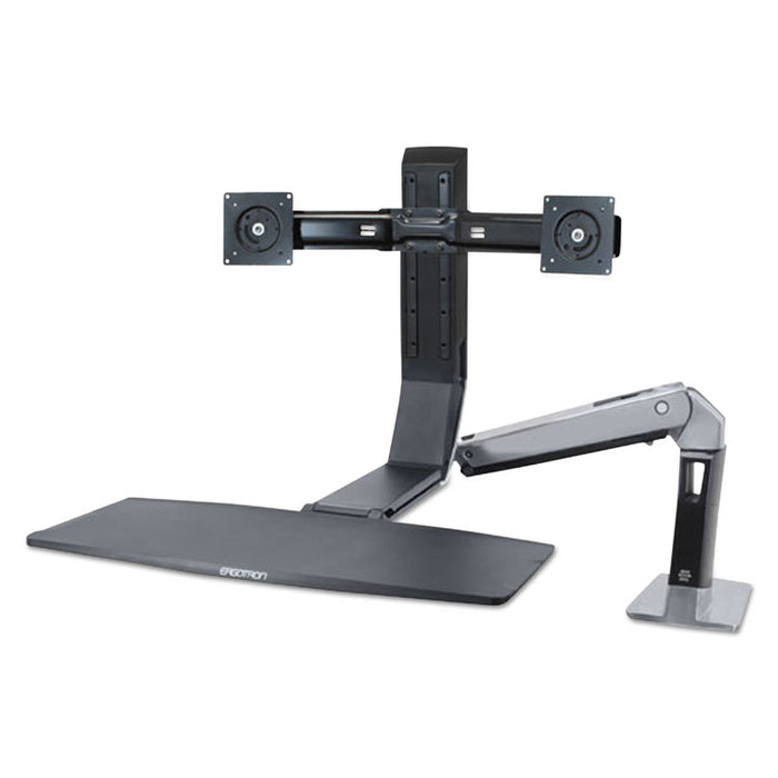 WorkFit-A Sit-Stand Workstation, Dual LCD Monitors, 21.5w x 11d x 37h, Polished Aluminum/Black