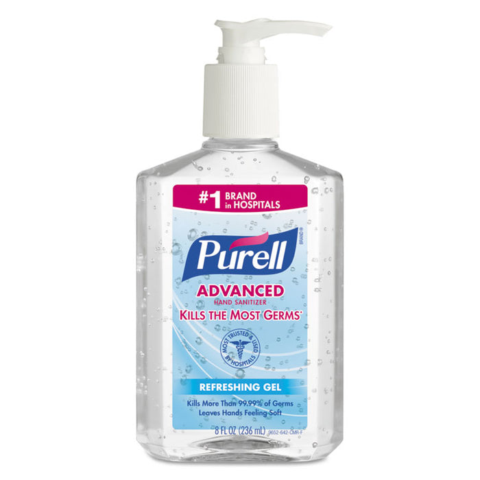 Advanced Refreshing Gel Hand Sanitizer, 8 oz Pump Bottle, Clean Scent, 12/Carton