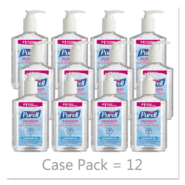 Advanced Refreshing Gel Hand Sanitizer, 8 oz Pump Bottle, Clean Scent, 12/Carton