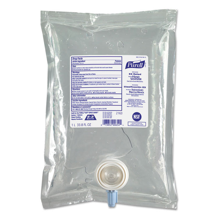 Advanced E3-Rated Instant Hand Sanitizer Gel, Fragrance-Free, 1000 mL Refill, 8/Carton